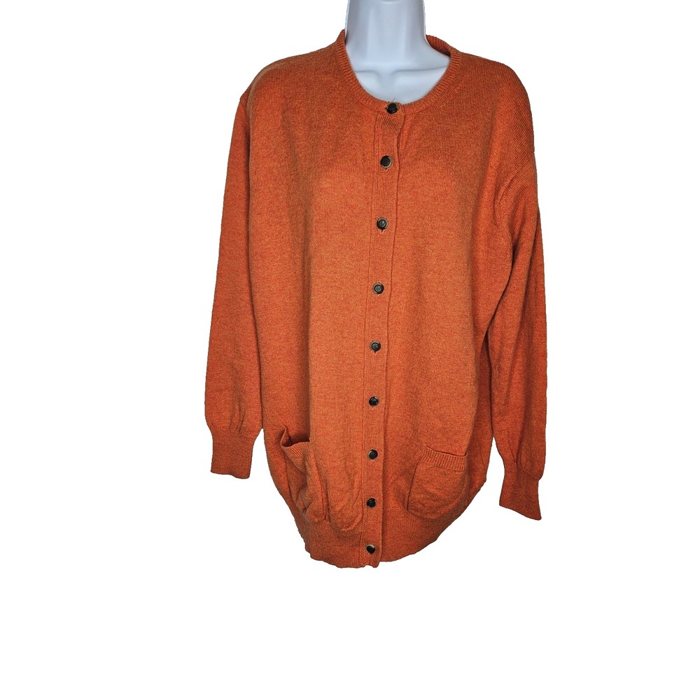WoolOvers Orange Wool Cardigan XL Long Button Front Pockets‎ Cozy